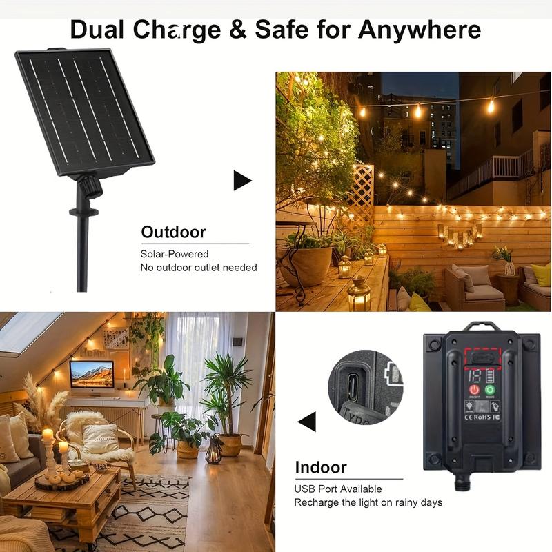 35FT Solar S14 Outdoor String Lights Warm White Waterproof Patio Light with Remote Control & 3W Solar Panel Up to 12H Runtime