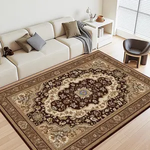 A Persian-style home carpet with brown base floral patterns, machine washable and colorfast, soft and durable, suitable for holidays and any space area, including hotels, offices, sofas, bedside, and corridors, etc.