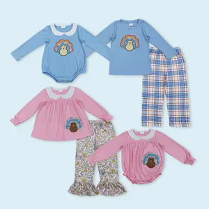 Embroidery turkey kids girls Thanksgiving fall winter clothes