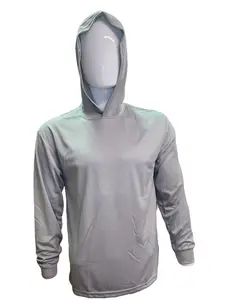 Hi Visibility ultra light weight Light Grey Long sleeve hoodie shirt / polyester birdeye Fabric for quick dry