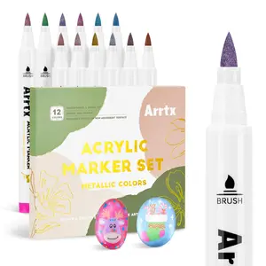 Arrtx 12-Colors Metallic Acrylic Paint Pens good priceBrush Marker for Rock Painting, Ceramic, Glass, Canvas, Mug, Wood, Easter Egg, Waterproof Paint DIY Crafts Making smilewritingpen blending markers outline marker Art Supplies Pigment Ink