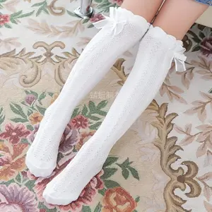 NewGirls' Blend Knee-Socks with Pink Bow Detail - All-Season Comfort, Hand Wash Only, 12 Years & Under