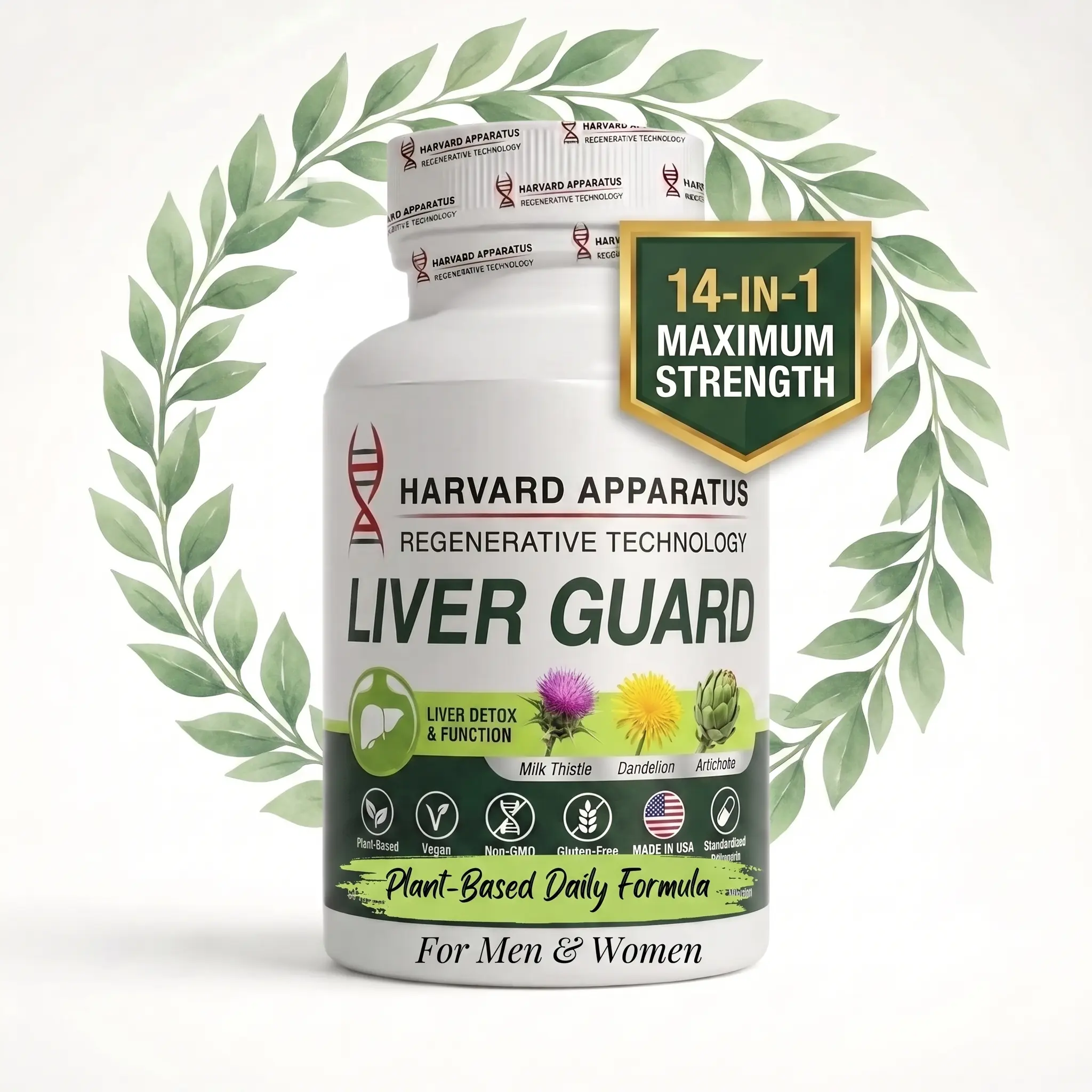 Liver Guard 14-in-1 Maximum Strength Liver Formula – Milk Thistle, Dandelion & Artichoke Blend for Liver Detox & Function, Plant-Based Daily Supplement with Standardized Silymarin, Antioxidant & Immune Support, Premium Formula for Men & Women