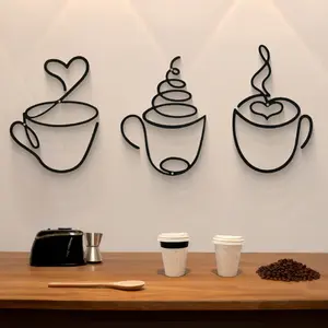 Modern Metal Coffee Cup Western Wall Art Set, Home Decor for Kitchen & Dining Room, Luxury Iron Sculpture, Living Room Indoor Decoration, Home Decor Accessory
