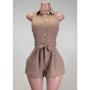 HANALEI MOCHA SELF-TIE COLLARED ROMPER