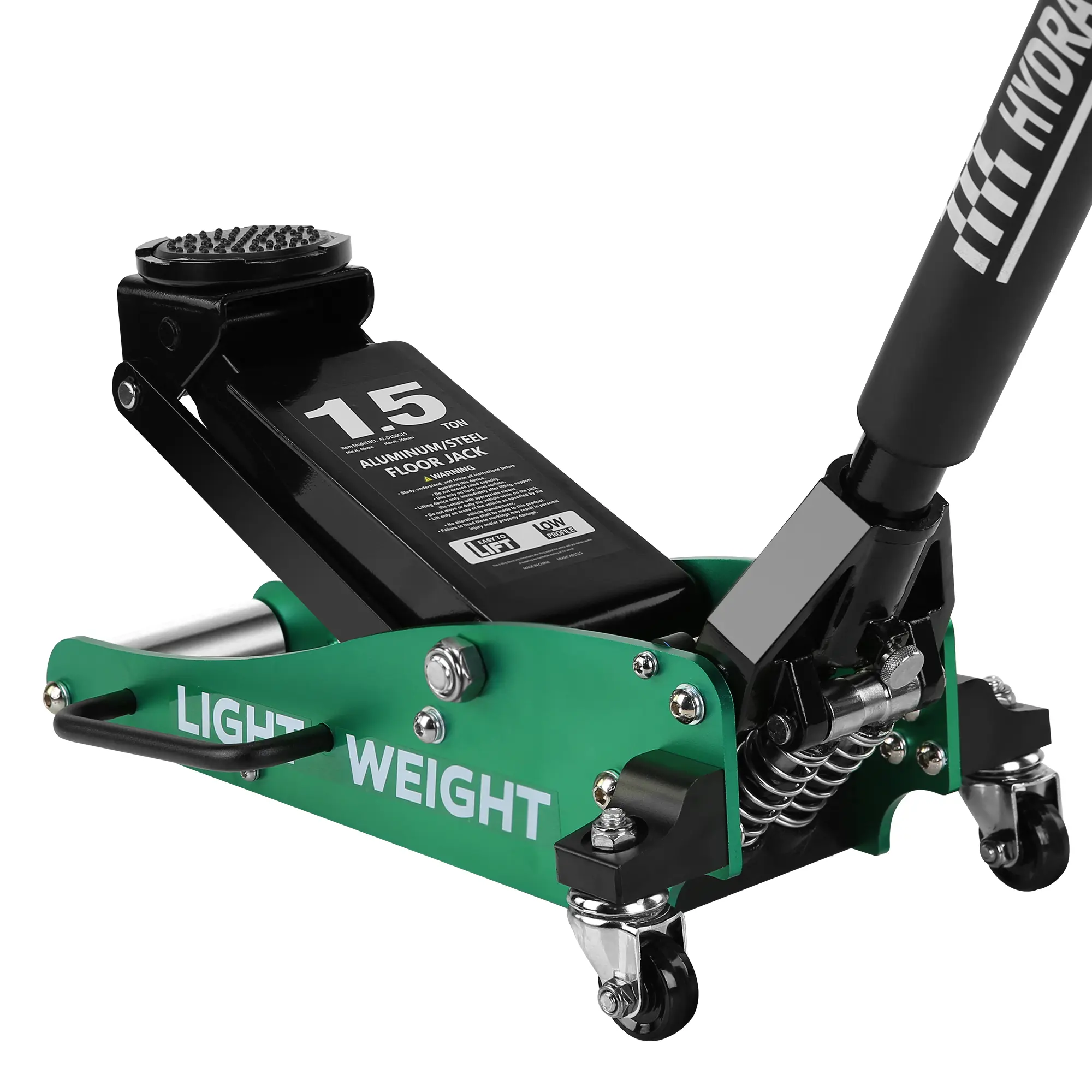 Lightweight Aluminum-Steel Low-Profile Horizontal Hydraulic Jack for Low Profile Cars, 1.5T/3000LBS Capacity, Dual Piston Quick Lift Pump, 3.5" to 14" Lifting Range, Anti-Slip Knurled Handle, Green Auto Repair Lifter