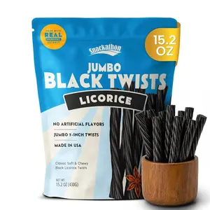 Snackathon Jumbo Black Licorice Twists, Resealable Bulk Bag, 7-inch Chewy Gourmet Licorice Ropes, Classic Old-Fashioned Candy Sticks for Parties, Snacking & Candy Jars, Made in USA
