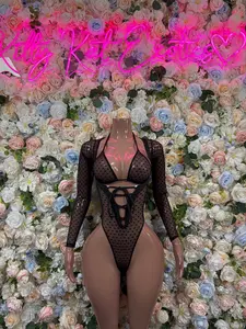 Bodysuit Black Heart Mesh    One Piece Bartender Outfit