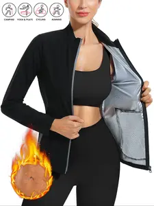 Women's Professional Sauna Suit, Stand Collar Zipper Long Sleeve Design, PU Coated Material with Pockets, Sweat-Wicking & Shaping, Sports Yoga Jacket