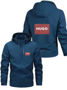 Men's Lightweight Polyester Fashion Hooded Jacket, Hugo Print, Front Zipper, Casual Outdoor Spring Fall Summer Coat