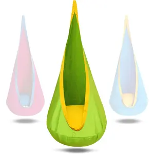 Swing Pod Chair for ,  Hammock Chair with Durable Air Cushion,  Swing Seat Nest with Adjustable Rope,  Accessories Included (Green)