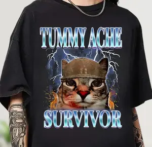 I survived today's tummy ache Shirt, Funny Cat T Shirt, Vintage Cat T-shirt, Meme T Shirt, Trendy Unisex T-Shirt, Tummy Ache Survivor Tee