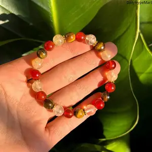 Tiger Eye & Red Agate Natural Stone Bracelet, Prosperity & Wellness Jewelry for Unisex