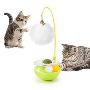 Potaroma Cat Toy Interactive Exercise Wobble Base Toy for Indoor Kittens and Adult Cats, Spin Game with Track, Catnip Ball and Feather Wand for Kitty Enrichment