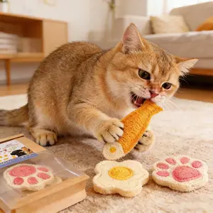 3pcs Catnip Cat Chewing Toy with Natural Loofah and Silvervine, Indoor Interactive Toys for Kitten Teething, Safe for All Sizes