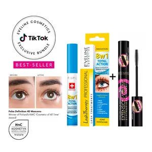Eveline Cosmetics Lash Therapy Duo – 8-in-1 Nourishing Concentrated Serum Primer + Extension Volume 4D Mascara