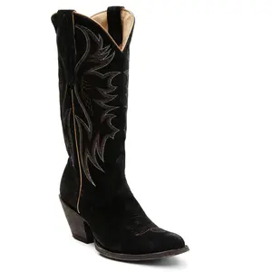Charmed Life Black Suede Western Boots - Round Toe