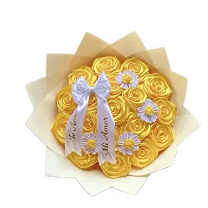 Eternal Rosé's Bouquet 18-100 Count with Daisy's & Pearl Ribbon - Yellow Roses in Elegant Packaging