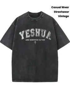 Men's Heavyweight Cotton T-Shirt- Statue of Liberty and New York Pattern Print, Jesus Christ Street Style Shirt, Soft Washed Urban Style, Regular Fit