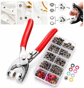 No Punch Snap Button Kit with Pliers Tool, 100 Sets Colorful & Metal Five Prong Snaps for 1-3mm Fabric, No Sew DIY Sewing Accessories for Baby Clothes & Crafts