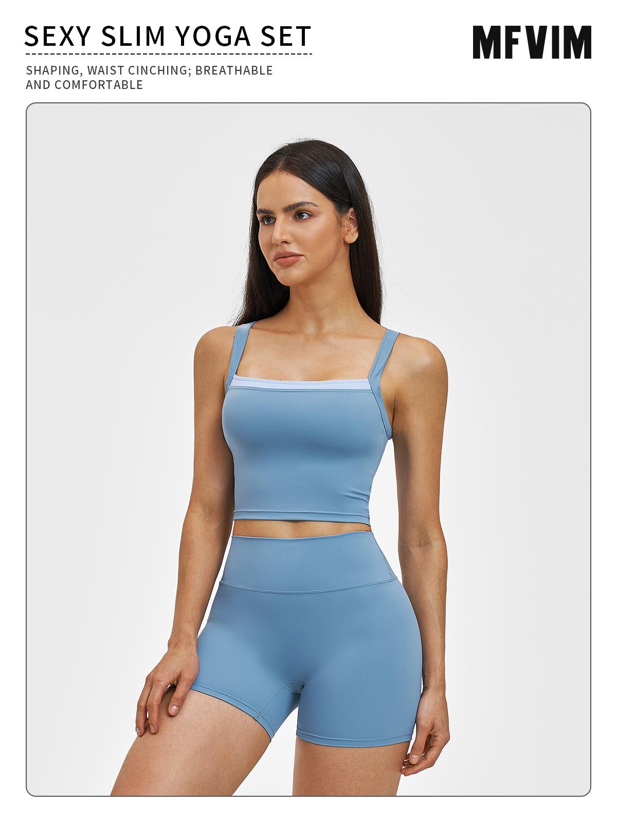 MFVIM Women's 2-Piece Sleeveless Color-Block Tank Tops & High-Waisted Above-the-Knee Shorts Yoga Workout Set, Comfortable Stylish Sportswear for Everyday Wear & Active Lifestyle, Ideal Gift for Women