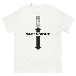 White Monster TShirt, Funny Energy Drink Graphic Design, Soft Cotton Unisex Fit for Adults, Gift for Energy Drink Lovers & Friends