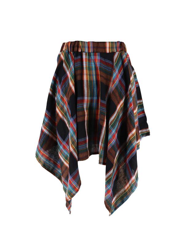 【Plus Size】 Plaid Print Asymmetrical Hem Skirt, Casual Knee Length Skirt for Fall & Winter, Women's Bottoms for Daily Wear