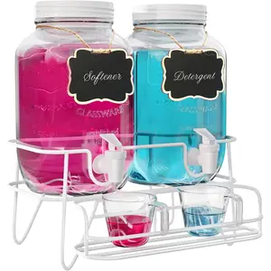 2 Sets 1 Gallon Laundry Detergent Dispenser with Stand, Glass Laundry Soap Dispenser, Liquid Laundry Detergent Dispenser for Laundry Room Organization Dispenser Containr