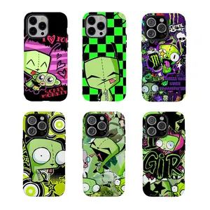 [No magnetic]  Y2K Green Alien Robot Phone Case,Invad3r Z1M Aesthetic Dual-Layer design durable smartphone Cover,Aesthetic cellphone shell for iPhone 17 16 15 14 13 12 11 8 7 for Samsung Series,Shockproof Protective trending case,perfect gift for her