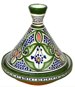 Moroccan Handmade Serving Tagine Exquisite Ceramic With Vivid colors Original 8 inches Across