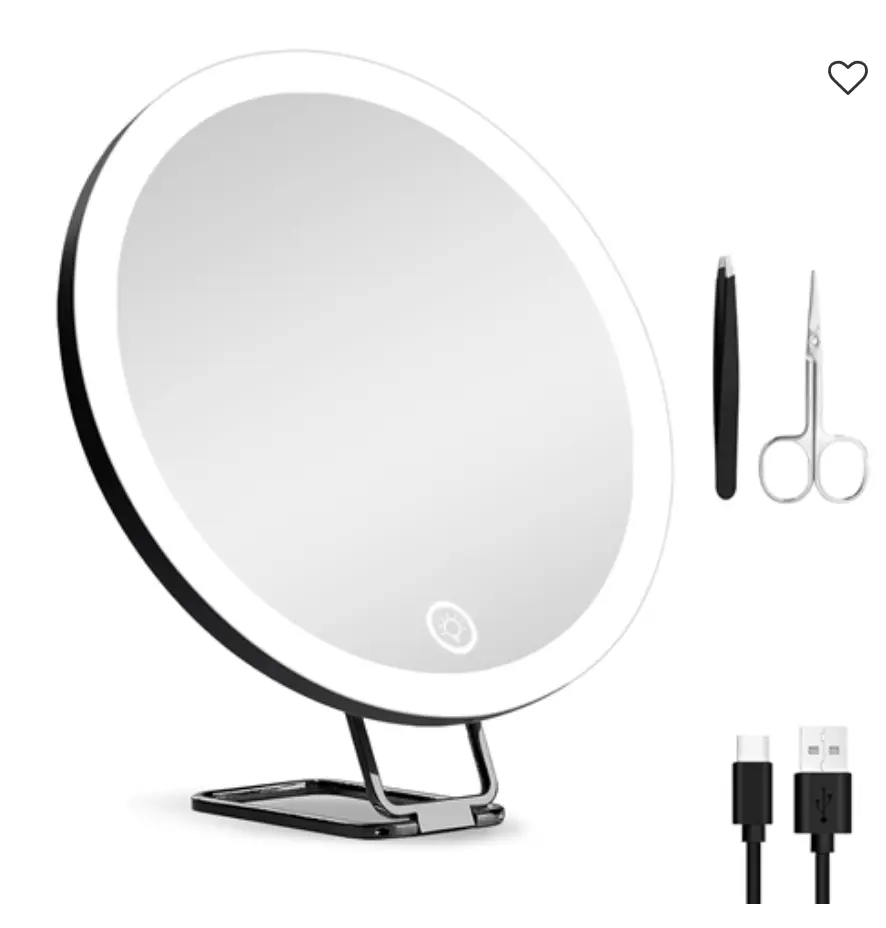 Laromni 30X Magnifying Mirror With Light 3 Colors Dimmable Brightness Included Tweezer Scissor Travel Magnifying Makeup Mirror with Suction Cup 360° Adjusta