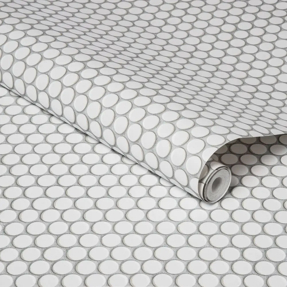 Penny Tile Peel & Stick Wallpaper White - Threshold: Vinyl Self-Adhesive Classic Pattern Peelable 27.5 sq ft Coverage