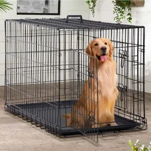 42" Folding Metal Dog Crate – Double Door, Easy Clean, Travel-Ready!