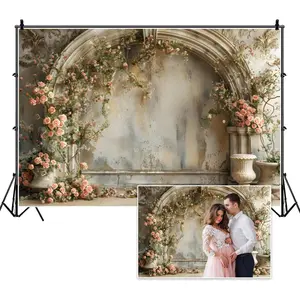 10x8ft Spring  Wedding Backdrop  European Palace Wall  Rose Floral Photography Banner for Womens Day Birthday Mothers Day Bridal Shower Valentines Day Girl Women Portrait