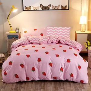 Strawberry Wavy Stripe Pattern Duvet Cover Set, 2/3 Counts/set Including 1 Duvet Cover & 1/2 Pillowcase without Filler, Bedding for Home Bedroom