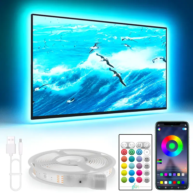 RGB Smart LED Strip Light 16.4-foot for 65-75-inch TVs Bluetooth App Remote Control Music Sync Multiple Scenes USB-Powered for Bedrooms Gaming