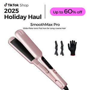 Thirtek 2 Inch Wide Anti-Frizz Nano Ceramic​ Flat Iron for All Hair Types - Thick, Curly, Coarse Hair, Professional Hair Straightener for Straightening, Deep Wave & Loose Curl, 15s Quick Heat, 5 Temp LED, Floating Plates, 360°Cord, with Glove & 2 Clips.