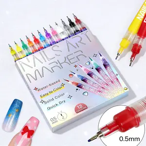 Cutics 12 Color Nail Doodle Pen for DIY Nail Art Quick Drying Acrylic Painting & 3D Dot Embroidery MMA Acrylic Nail Marker for Home Salon Use