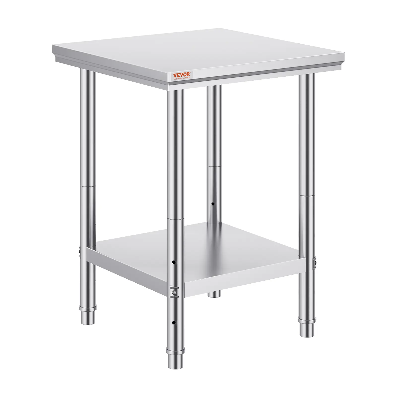 【Summerfinds】VEVOR Heavy-Duty Stainless Steel Prep Table with Adjustable Standing Shelf Organiser, 24x24x31 in, 700 lbs Load Capacity, 3 Adjustable Height Levels, Commercial Workstation for Kitchen, Garage