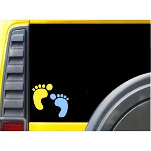 Down Syndrome Feet Decal M187 6" tall Vinyl blue and yellow window stickers