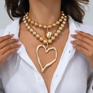 Fashion irregular heart pendant necklace simple round bead single item decoration