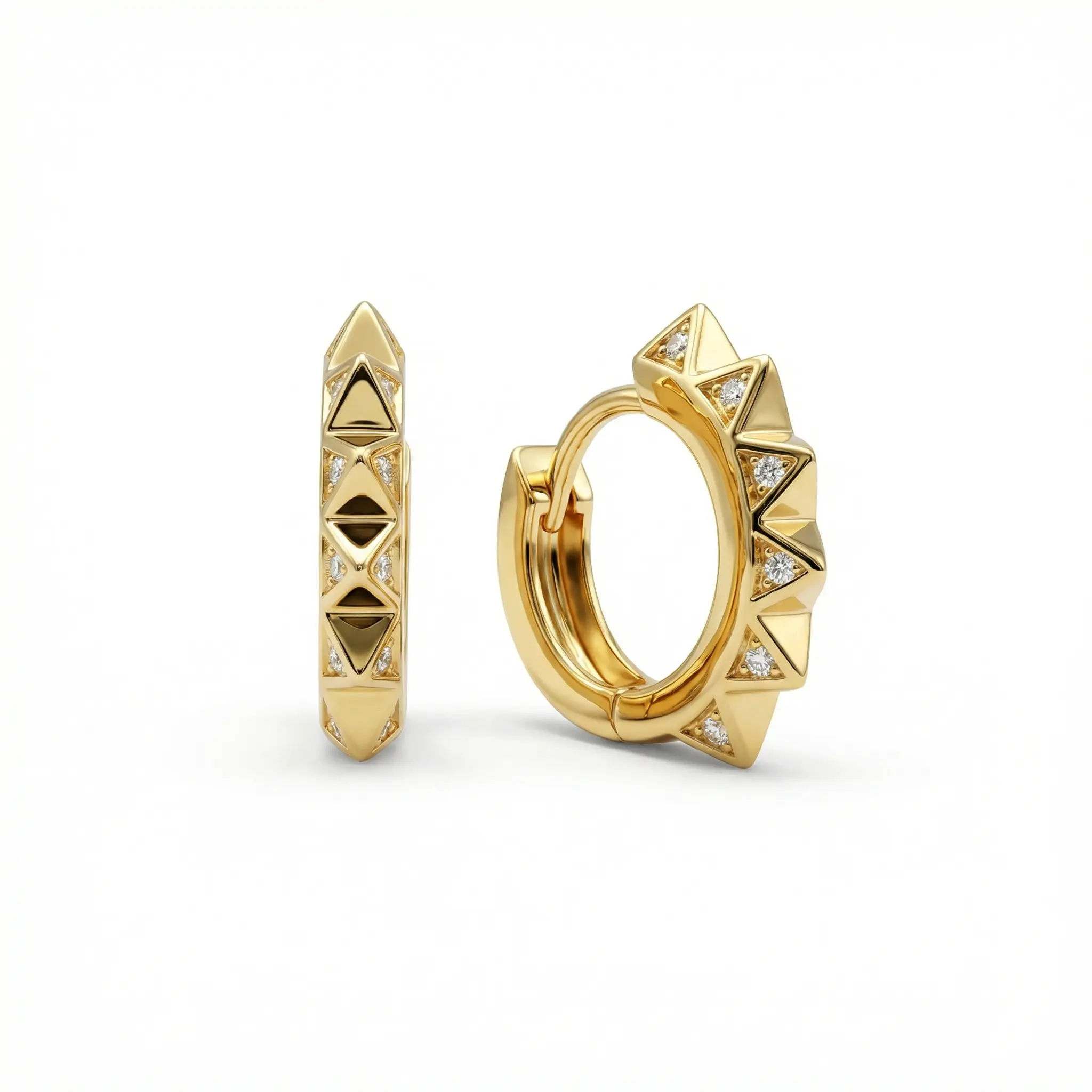 Spike Huggie Earring – Solid 925 Sterling Silver, Thick Real 18K Gold Plating – hinged earrings, bridesmaid gift, hypoallergenic fine jewelry, tarnish resistant everyday accessory – Gift for Her, Mom & Best Friend, Mother's Day, Anniversary & Birthday