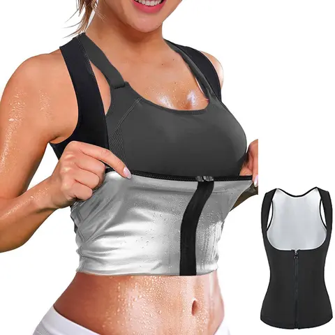 Women's Sauna Sweat Compression Tank Top Shapewear - Zipper Waist Trainer, Abdominal Control, Back Fat Reduction, Adjustable Elastic Spandex Corset for Gym Workouts, Activewear Sportswear Athletic Use
