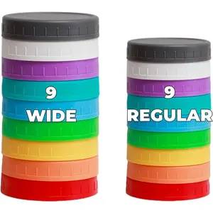 18 Pack Plastic Mason Jar Lids with  Rings,9 Colors to Choose,9 Wide Mouth & 9 Regular Mouth Mason Jar Lids,Plastic Canning Lids, Fit Ball,Kerr and More (Multicolored)