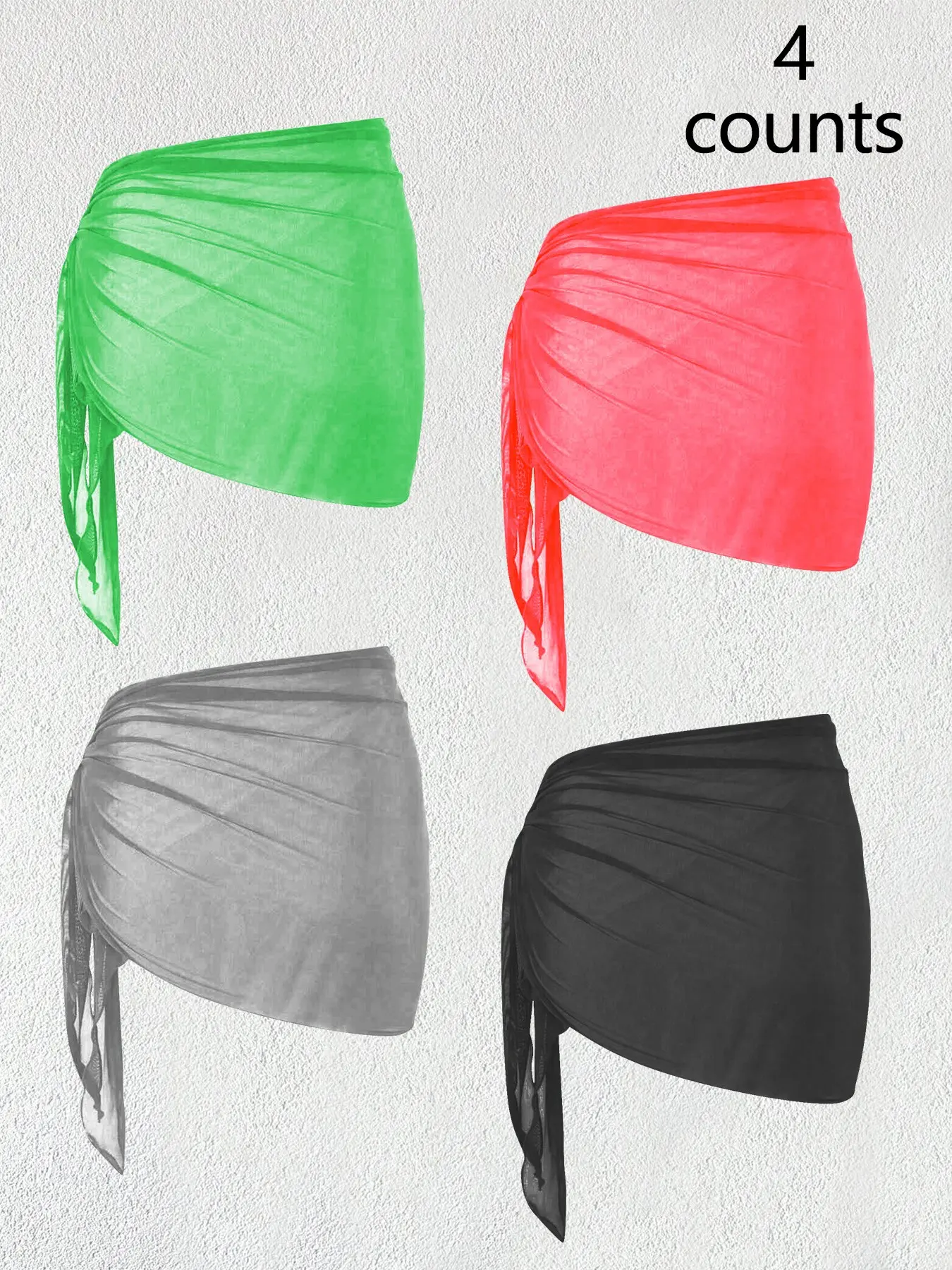 4-Pack Sheer Mesh Beach Cover-Ups, Bohemian Sarong Wraps, Lightweight Flowy, Versatile Summer Looks, Perfect for Beach Days