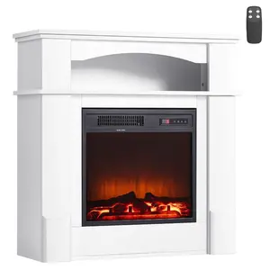 VEVOR 33 inch Freestanding Fireplaces, 1500W 5120BTU Fake Electric Fireplace Stove Heater with Mantel, Overheating Protection, Adjustable Flames, Timer, Remote, for Living Room, Bedroom, White