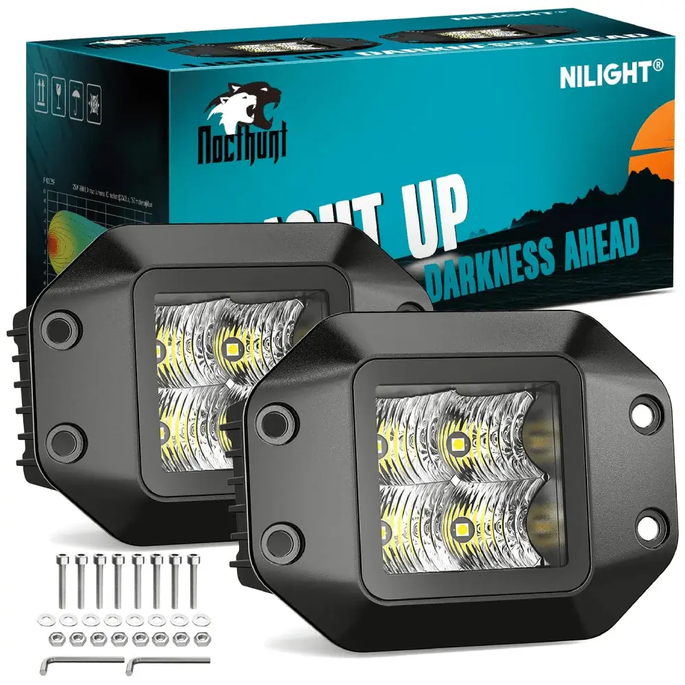 Nilight 4.7 Inch 4-LED Blackout Aluminum Flood Flush Mount Grill LED Work Lights, Off-Road Flush Mount Lights (Set of 2), Led Work Light