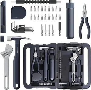 40-Piece Tool Kit, Household Essentials Tool Set w/Smart Electric Screwdriver (LED, 3 Torque) + 14 Tools & 26 Accessories | Pro-Grade Compact Organizer for Home, Dorm Repairs, DIY