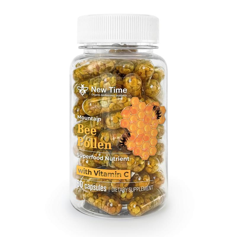Organic Bee Pollen Supplement with Vitamin C - 60 Veggie Capsules, Fermented Multivitamin, Probiotic Superfood for Immune Support and Energy Boost