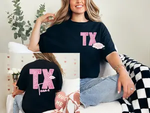 Faux Pink Leopard Embroidery State T-shirt